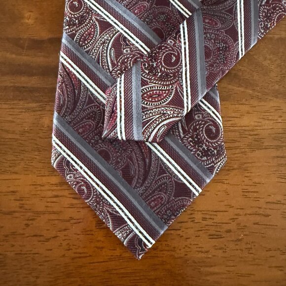 Pronto Uomo Couture 100% Silk Burgundy Paisley Striped Mens Neck Tie - Picture 9 of 10